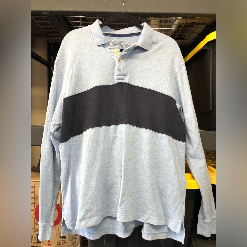 GAP Light Blue Polo with Navy Chest Stripe - Long Sleeve, XL
